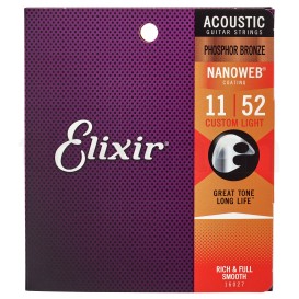 Strings for acoustic guitar phosphor bronze 11-52 Elixir